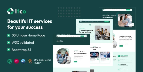 Itco - IT Solutions & Services WordPress Theme WordPress theme homepage layout for a agency template creative website