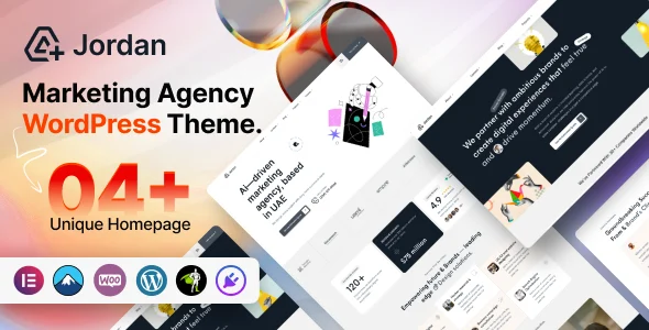 Jordan - Marketing Agency Wordpress Theme WordPress theme homepage layout for a digital marketing creative website