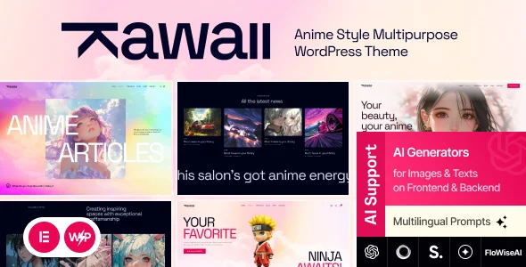 Kawaii - Anime Creative Original WordPress Theme WordPress theme homepage layout for a agency creative website