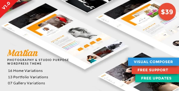 Martian | Photography & Studio Purpose WordPress Theme WordPress theme homepage layout for a agency creative website