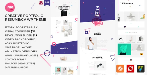 Me - Creative Portfolio & Resume / CV WordPress Theme WordPress theme homepage layout for a blog creative website