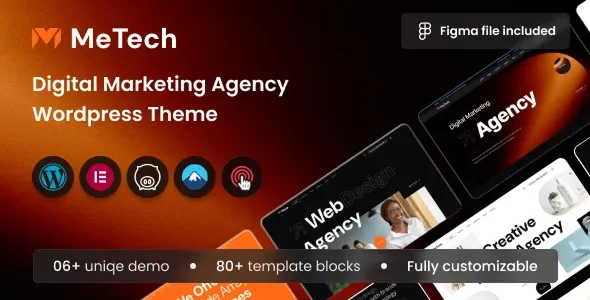 Metech - Multipurpose Creative Agency And Digital Marketing Elementor Theme WordPress theme homepage layout for a agency wordpress theme creative website