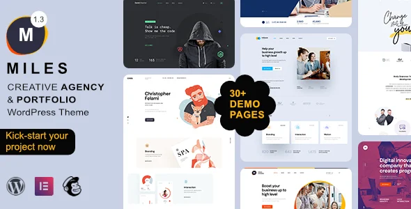 Miles - Creative Portfolio & Agency WordPress Theme WordPress theme homepage layout for a agency creative website
