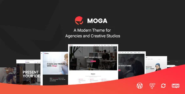 Moga - Creative Agency & Business WordPress Theme WordPress theme homepage layout for a agency creative website