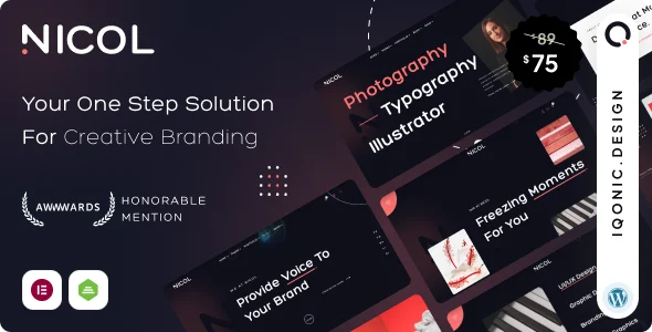 Nicol - Creative Agency & Portfolio WordPress Theme WordPress theme homepage layout for a AWWWARDS winner creative website