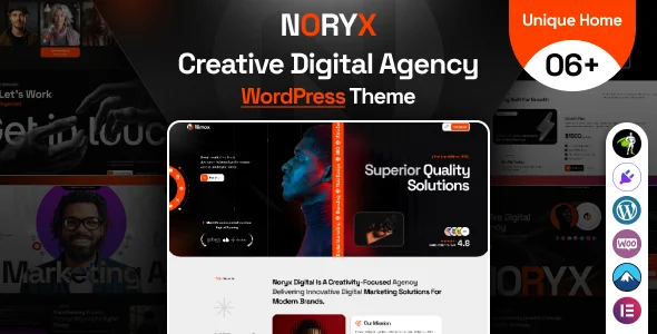 Noryx - Digital Agency & Creative WordPress Theme WordPress theme homepage layout for a agency creative website