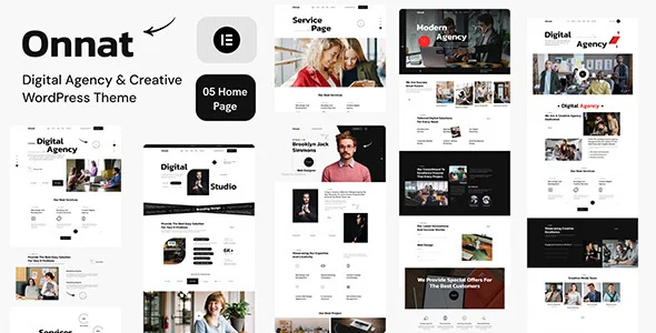 Onnat  – Digital Agency & Creative WordPress Theme WordPress theme homepage layout for a agency creative website