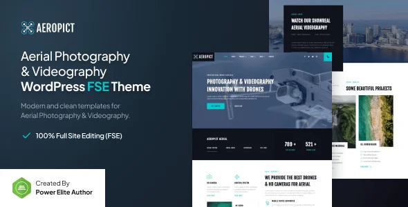 Aeropict – Drone Aerial Photography & Videography Gutenverse FSE WordPress Block Theme — homepage layout