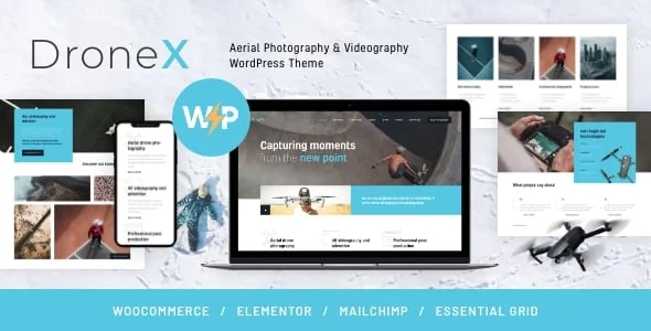 DroneX | Drone Videography & Aerial Photography WordPress Theme — homepage layout