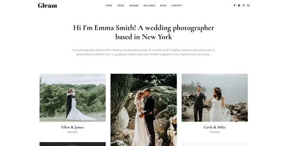 Gleam - Portfolio Photography WordPress Theme — interior page design