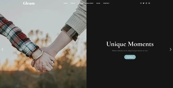 Gleam - Portfolio Photography WordPress Theme — content section layout