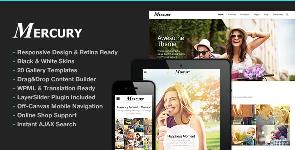 Mercury | Photography WordPress — homepage layout