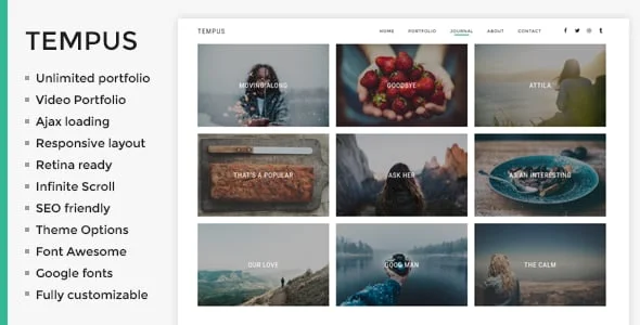 Tempus - Photography WordPress Theme — homepage layout