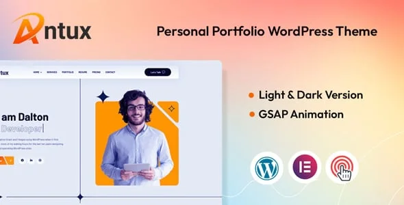 Antux - Portfolio & Resume WordPress Theme — homepage layout