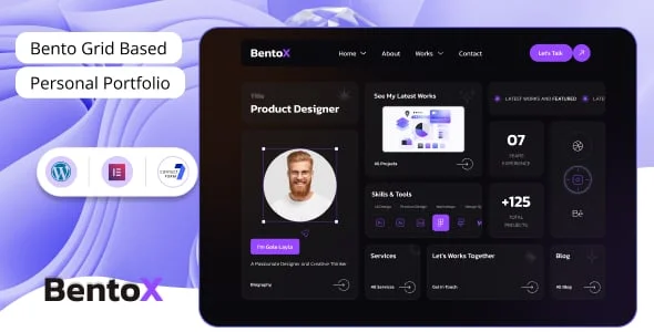 Bentox – Personal Portfolio WordPress Theme — homepage layout