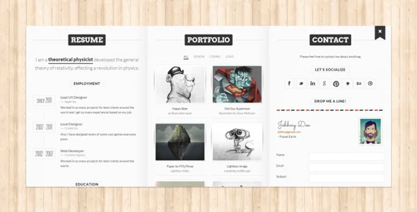 BookCard WP - 3D Folded vCard WordPress Theme — content section layout