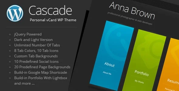 Cascade - Personal vCard WordPress Theme — homepage layout