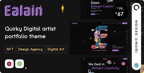 Ealain - Digital Artist Portfolio WordPress Theme with Figma — homepage layout