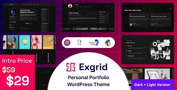 Exgrid - Multipurpose Personal Portfolio WordPress Theme — homepage layout