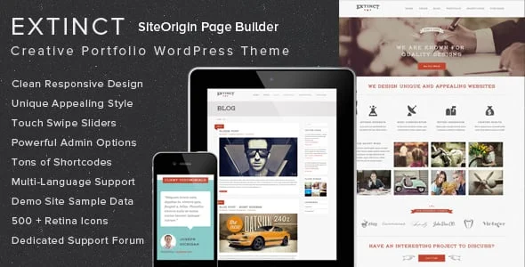 Extinct - Retro Vintage Portfolio WordPress Theme — homepage layout