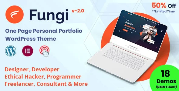 Fungi - One Page Personal Portfolio WordPress Theme — homepage layout