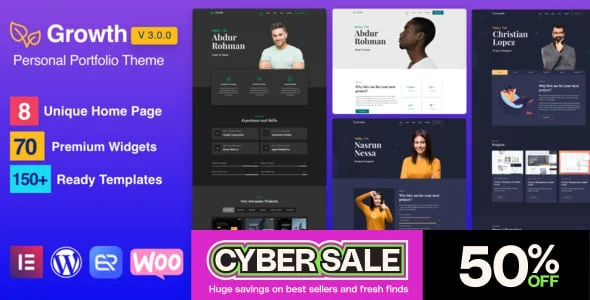 Growth - Personal Portfolio WordPress Theme — homepage layout