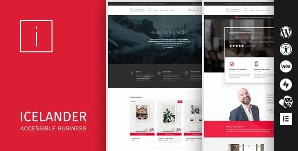 Icelander - Accessible Business Portfolio & WooCommerce WordPress Theme — homepage layout