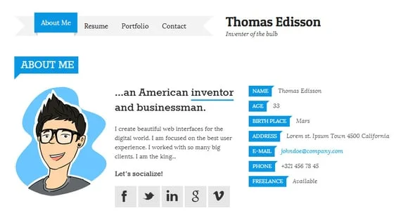impressivCard WP - Responsive vCard WordPress Theme — case study or portfolio page