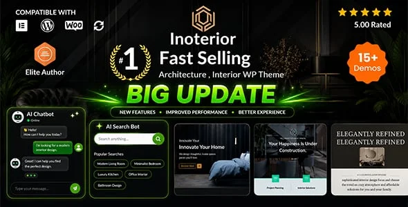 Inoterior - Architecture & Interior Designer WordPress Theme + RTL — homepage layout