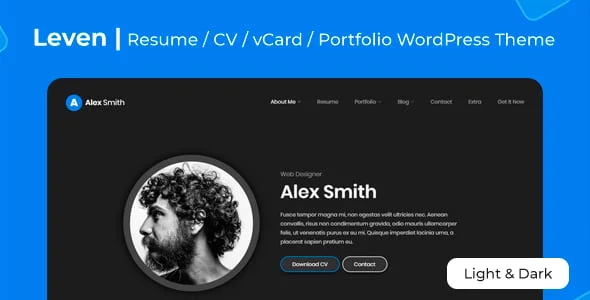 Leven - Personal Website Resume Theme — homepage layout