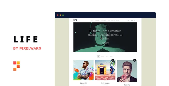 Life - Boxed Portfolio WordPress Theme — homepage layout