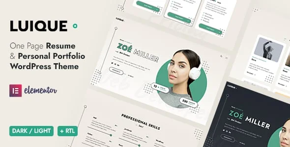 Luique - Personal Portfolio WordPress Theme — homepage layout