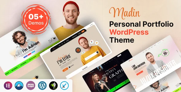 Madin - Personal Portfolio WordPress Theme — homepage layout