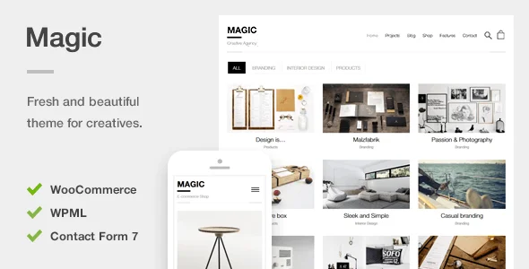 Magic - A Creative Portfolio & Ecommerce WordPress Theme — homepage layout