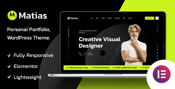 Matias - Dark Personal Portfolio Elementor WordPress Theme — homepage layout