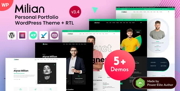 Milian - Personal Portfolio & Online Resume CV WordPress Theme — homepage layout