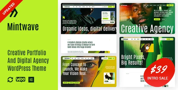 Mintwave - Digital Agency And Portfolio WordPress Theme WordPress theme homepage layout for a agency portfolio website