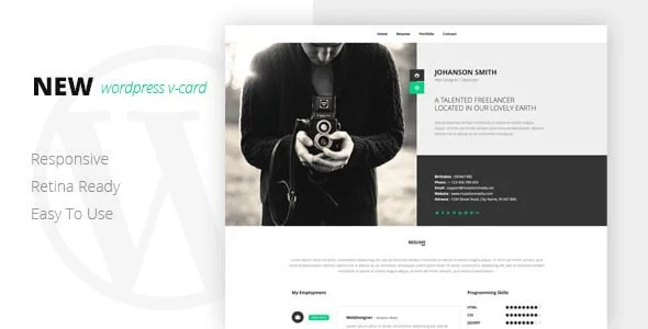NEW Retina Ready WordPress Vcard Theme — homepage layout