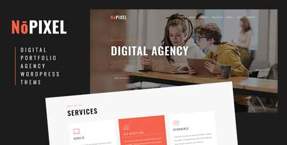 NoPixel - Portfolio Agency WordPress Theme — homepage layout