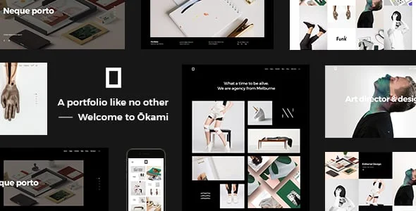 Okami - Portfolio WordPress Theme — homepage layout
