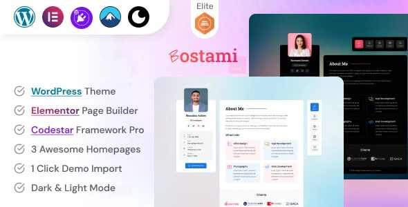 Personal Portfolio WordPress Theme | Bostami — homepage layout
