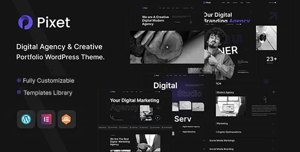Pixet - Creative Portfolio & Digital Agency WordPress Theme — homepage layout
