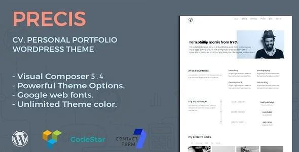 Precis | CV, Personal Portfolio WordPress Theme — homepage layout