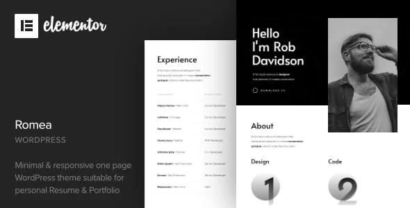 Romea - Personal Portfolio WordPress Theme — homepage layout