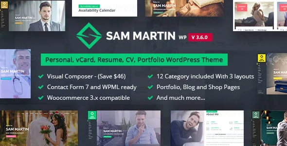 Sam Martin - Personal vCard Resume WordPress Theme — homepage layout