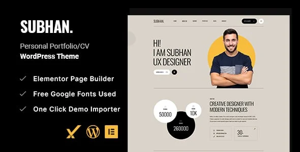 Subhan - Personal Portfolio/CV WordPress Theme — homepage layout