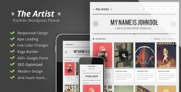 The Artist - Clean Responsive Portfolio WordPress — homepage layout