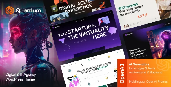 Quantum - IT Agency, AI, Startup & Software Technology WordPress Theme WordPress theme homepage layout for a agency creative website