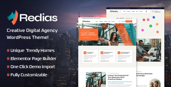 Redias - Business Consulting WordPress Theme WordPress theme homepage layout for a agency creative website