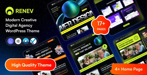 Renev - Creative Digital Agency WordPress Theme WordPress theme homepage layout for a agency creative website